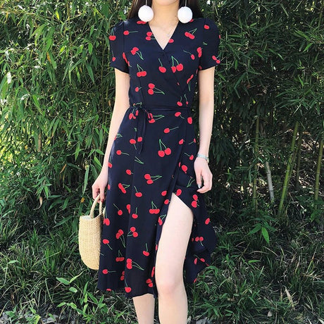 Années 40 Rétro Robe Style Portefeuille Cerises - Ma Penderie Vintage