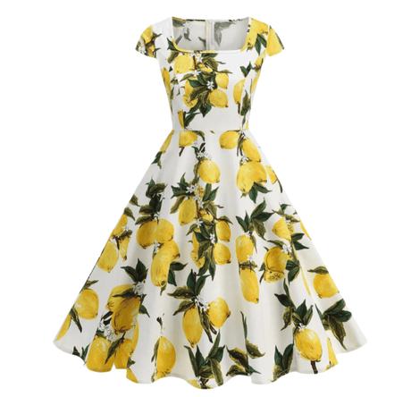 Années 50 Robe Trapeze Imprimé Citron - Ma Penderie Vintage