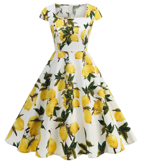 Années 50 Robe Trapeze Imprimé Citron - Ma Penderie Vintage
