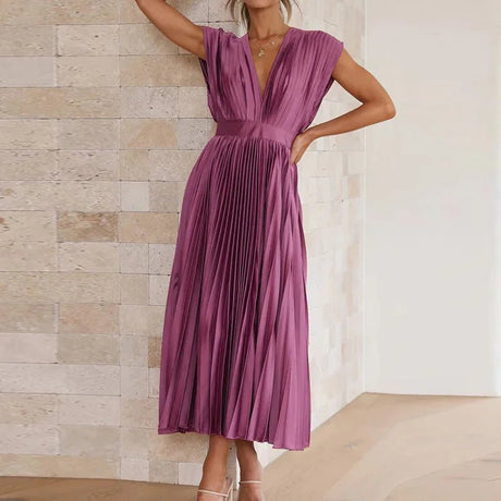 Années 70 Maxi Robe Été Plissé En Satin - Ma Penderie Vintage