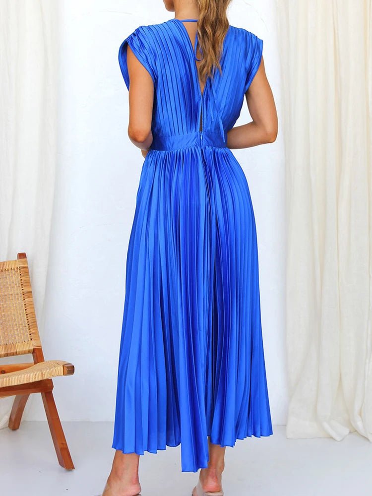 Années 70 Maxi Robe Été Plissé En Satin - Ma Penderie Vintage