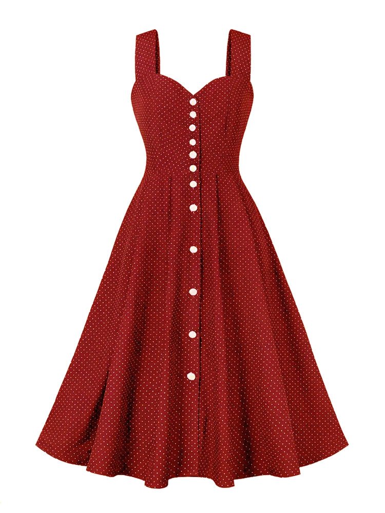 Années 50 Robe Évasée À Bretelles Imprimée Pois - Ma Penderie Vintage