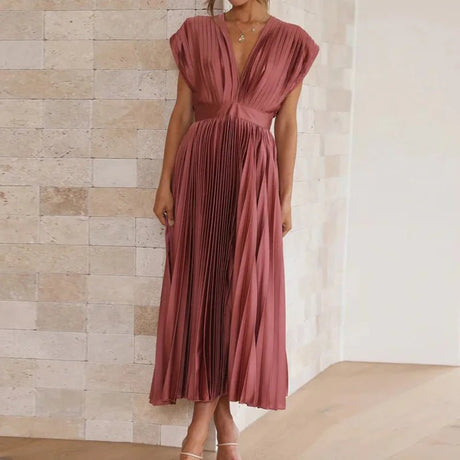 Années 70 Maxi Robe Été Plissé En Satin - Ma Penderie Vintage