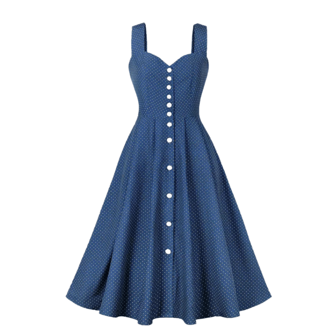 Années 50 Robe Évasée À Bretelles Imprimée Pois - Ma Penderie Vintage