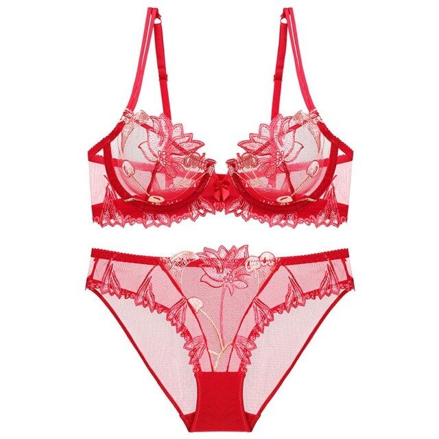 Années 60 Ensemble Soutien - Gorge et Culotte Brodé Cerise - Ma Penderie Vintage