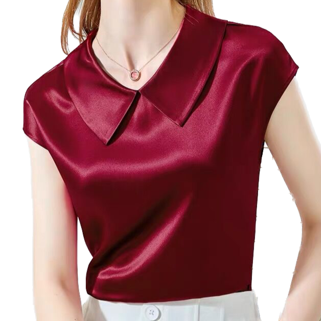 Années 40 Blouse Satin Manches Courtes Col Claudine