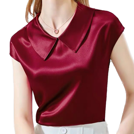 Années 40 Blouse Satin Manches Courtes Col Claudine