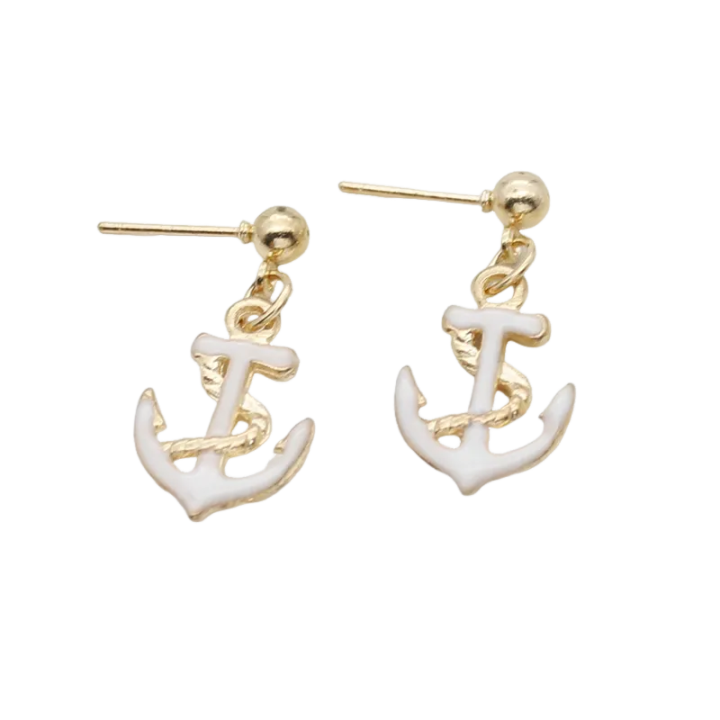 Années 60 Boucles d'oreilles Émail Ancre Marine