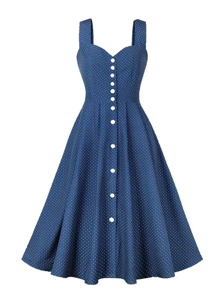 Années 50 Robe Évasée À Bretelles Imprimée Pois - Ma Penderie Vintage