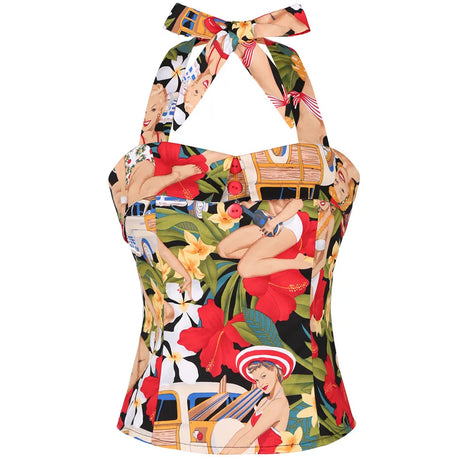 <tc>1950's</tc> Retro Print Pin Up Strap Top
