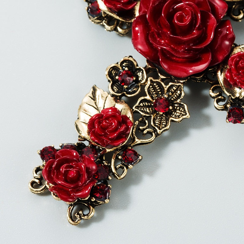 Années 50 Boucles d'oreilles Croix Roses Baroque