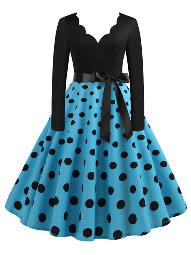 <tc>1950's</tc> Retro Polka Dot Flared Dress <tc>L</tc>ucille