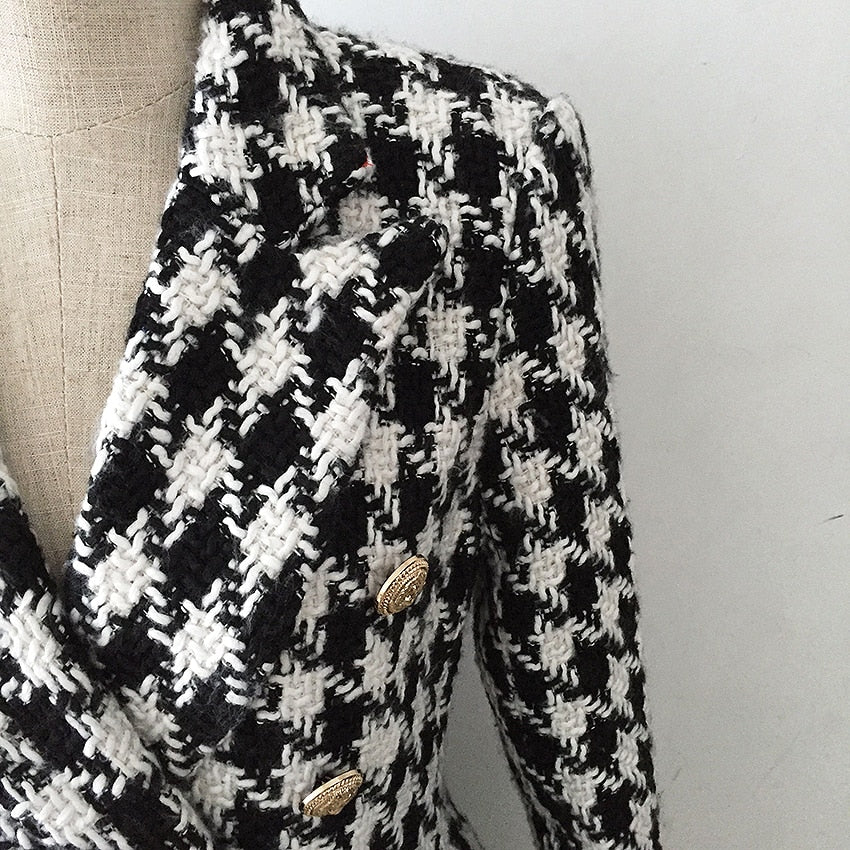 Années 60 Manteau Tweed Pied-de-Poule Rétro Noir et Blanc - Ma Penderie Vintage