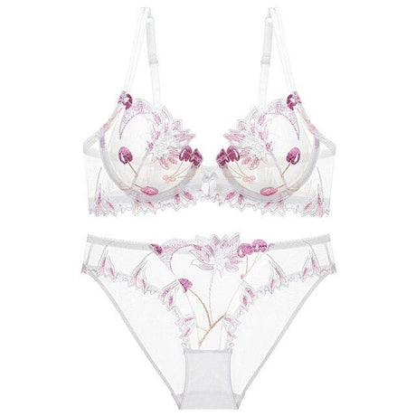 Années 60 Ensemble Soutien - Gorge et Culotte Brodé Cerise - Ma Penderie Vintage