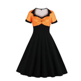 Années 60 Robe Bi-Colore Pois Rockabilly Noir/Orange - Ma Penderie Vintage