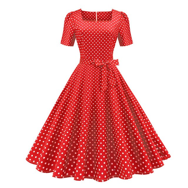 Années 50 Robe Col Carré À Pois Lucille Rouge - Ma Penderie Vintage